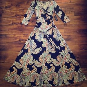 🆕 Bohemian 3/4 Sleeve Faux Wrap Maxi Dress